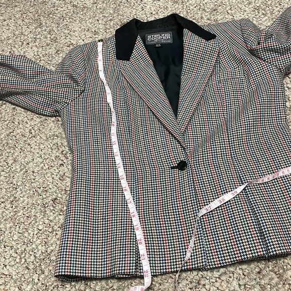 Vintage 80s wool plaid tailored blazer - Picture 5 of 10